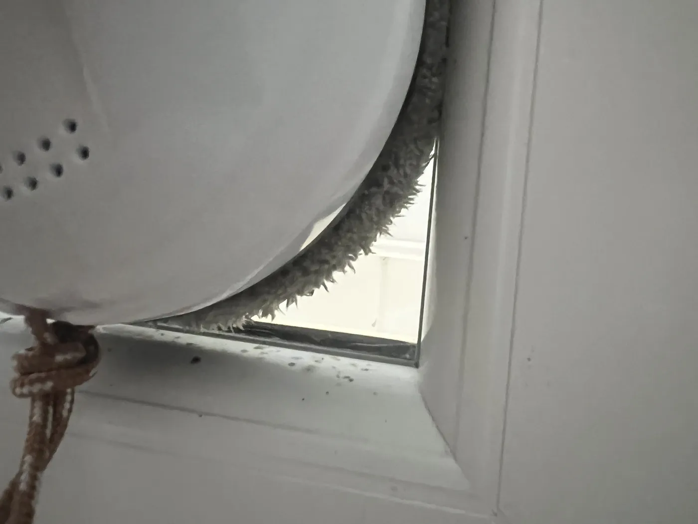 Robot lave-vitre à double disque dans un angle de fenêtre, zone d'angle non couverte